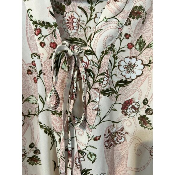 Soho New York & Co Jeans Sz L Floral Print Blouse Tie Front Crossover Hem - Picture 4 of 10